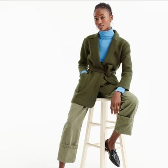 J. Crew Women's Wrap Coat In Boiled Wool Moss Green Size Large - Picture 3 of 15